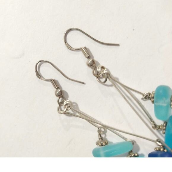 Handmade Three Colors of Hawaiian Ocean’Dangle Earrings Sterling Silver 925 Blue - Picture 4 of 6